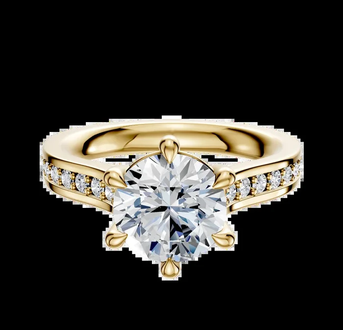 14K Yellow Gold 6 Prong Basket Cathedral Flat 1-Row-Pave 2.5mm Engagement Ring