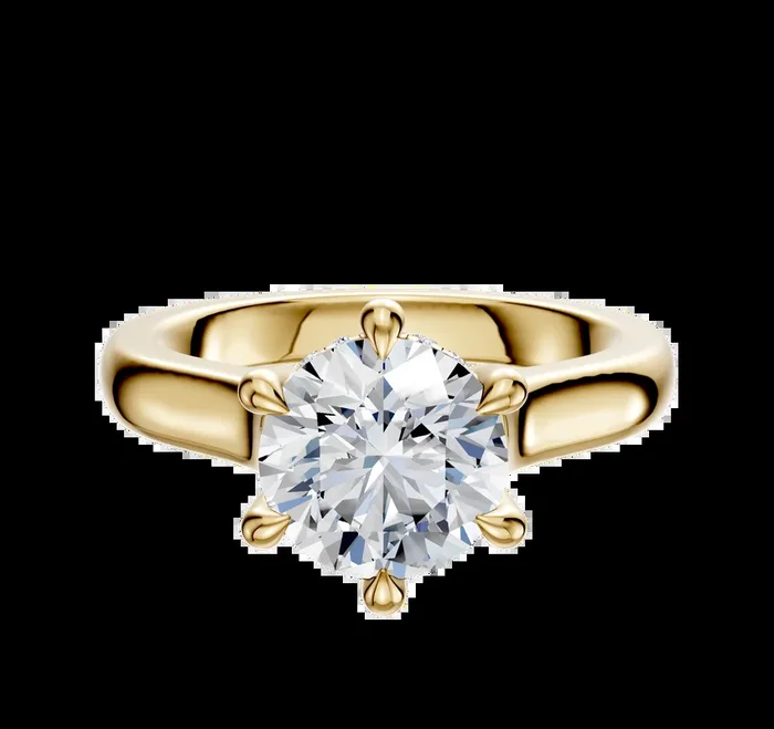 14K Yellow Gold 6 Prong Hidden Halo Cathedral Dome 3.0mm Engagement Ring