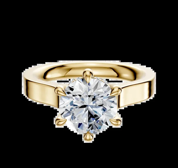 14K Yellow Gold 6 Prong Hidden Halo Cathedral Flat 3.0mm Engagement Ring