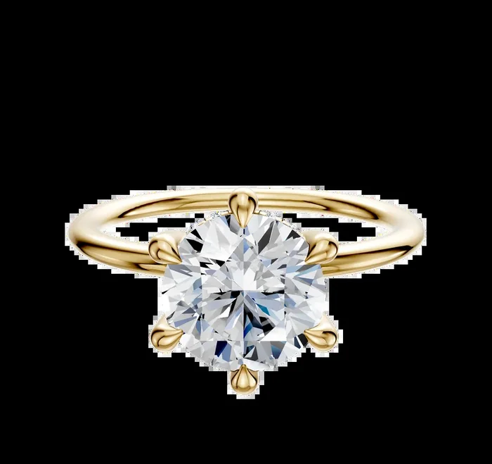 14K Yellow Gold 6 Prong Hidden Halo Classic Dome 1.5mm Engagement Ring