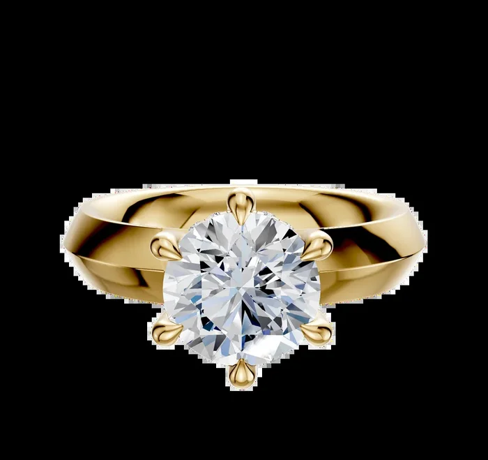 14K Yellow Gold 6 Prong Hidden Halo Classic Knife Edge 4.0mm Engagement Ring