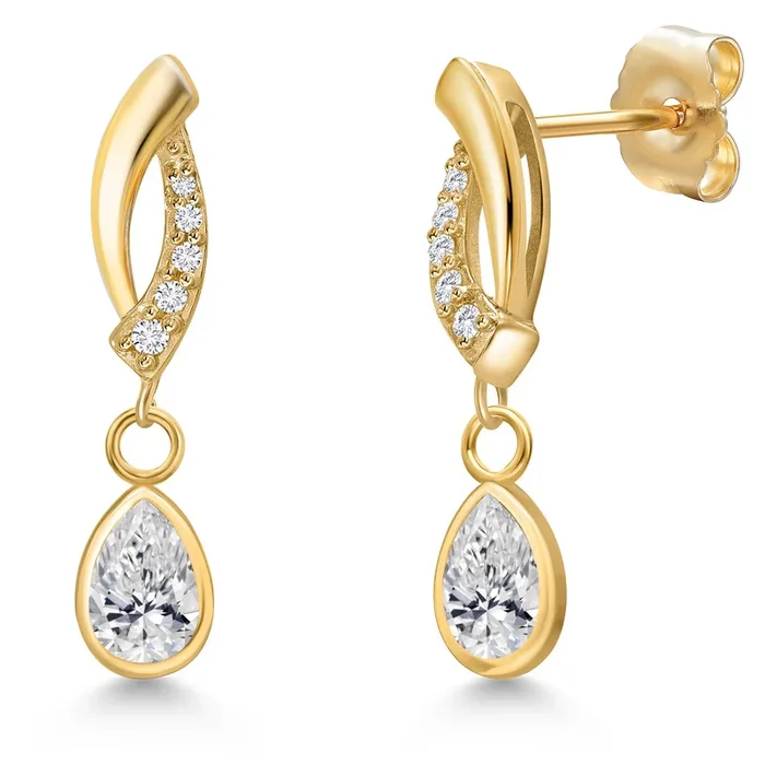 14K Yellow Gold 6X4MM Pear Shape Gemstone Birthstone and Lab Grown Diamond Accent Teardrop Earrings For Women | Fine Gold Jewelry for Her Mom Wife