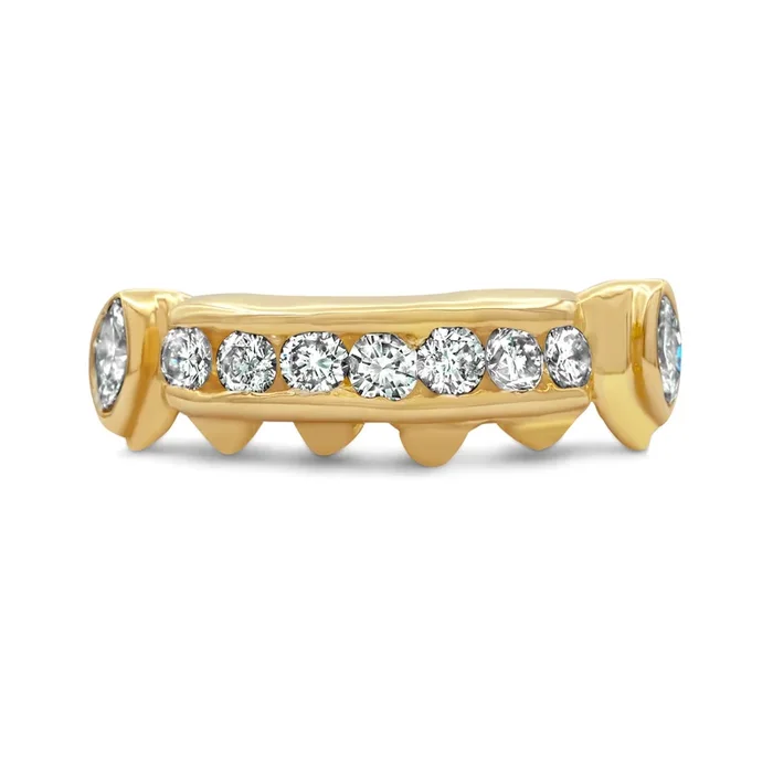 14K Yellow Gold 7-Diamond Row (Bottom) Grillz