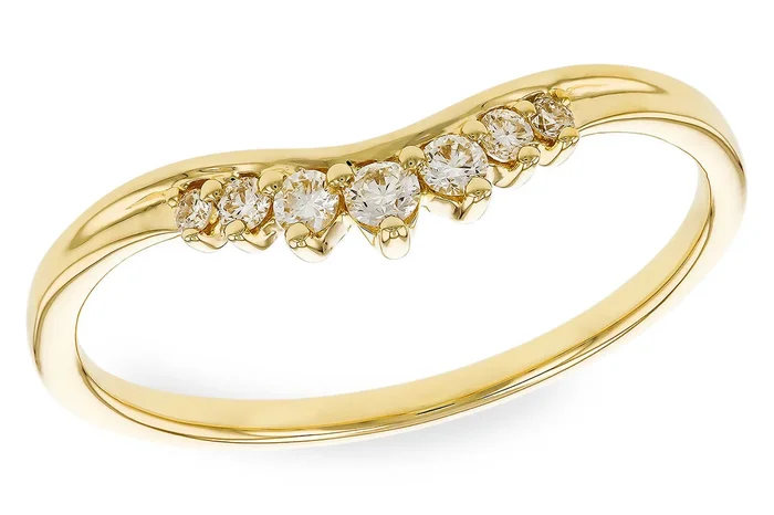 14K Yellow Gold 7 Stone Curved Diamond Ring