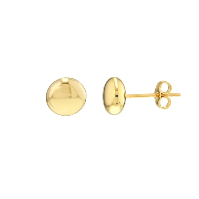 14K Yellow Gold 7mm Flat Round Pebble Earrings