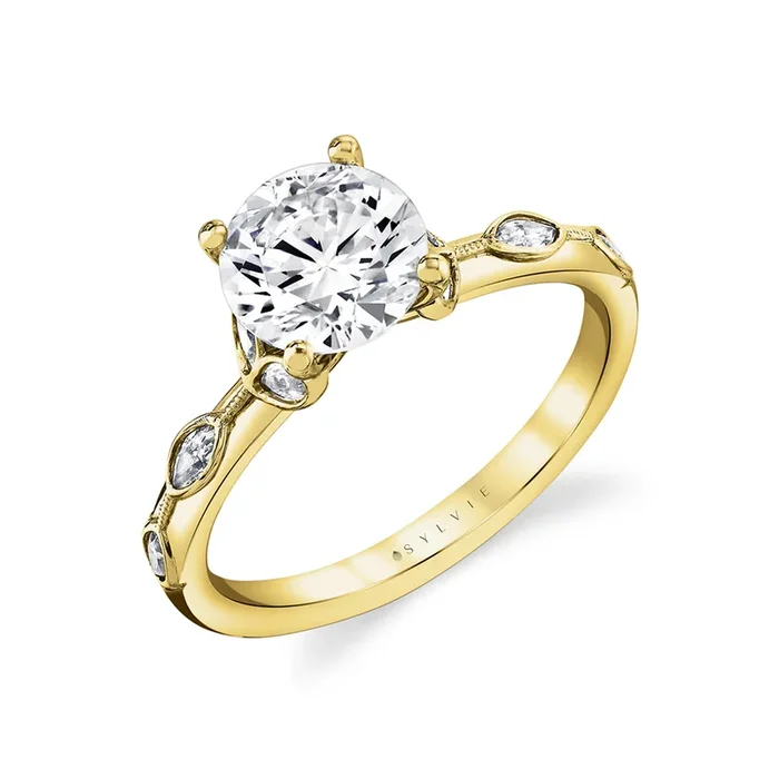 14K Yellow Gold ‘Opal’ Split Shank Round Diamond Engagement Ring