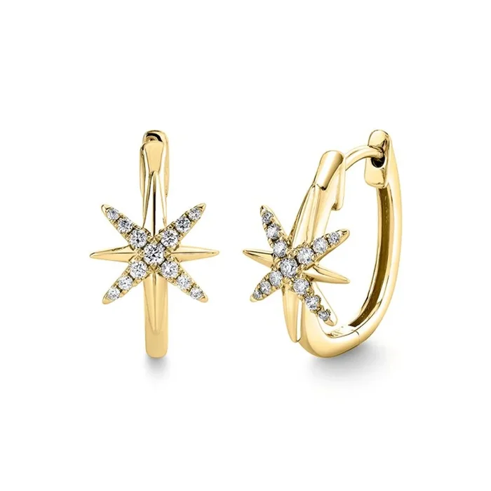 14K Yellow Gold ‘Solaz’ Diamond Sun Brust Huggie Earrings