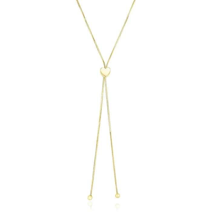 14k Yellow Gold Adjustable Heart Style Lariat Necklace