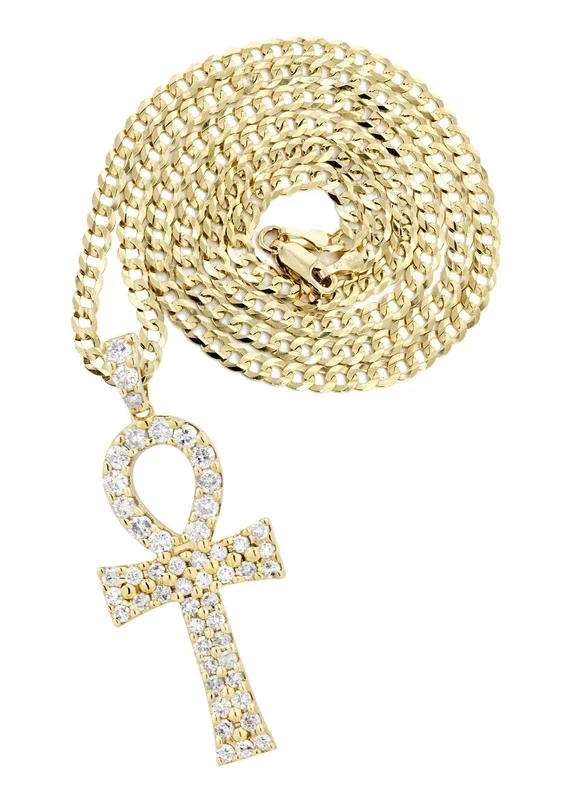 14K Yellow Gold Ankh Diamond Necklace | 1.78 Carats