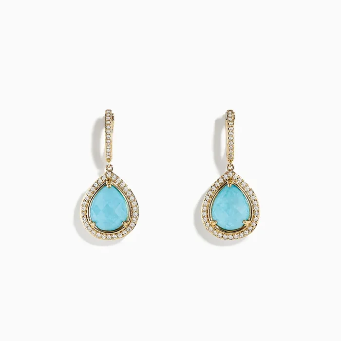 14K Yellow Gold Apatite and Diamond Pear Shaped Drop Earrings