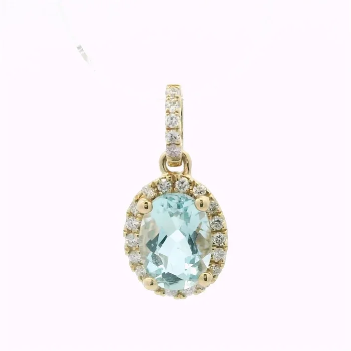 14K Yellow Gold Aquamarine Halo Pendant