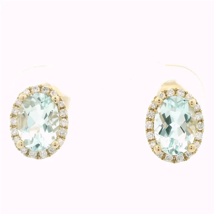 14K Yellow Gold Aquamarines Halo Earrings