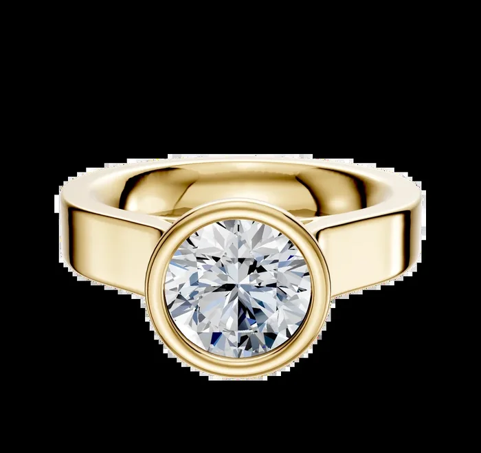 14K Yellow Gold Bezel Full Bezel North/South Cathedral Flat 4.0mm Engagement Ring