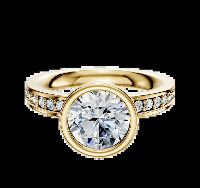 14K Yellow Gold Bezel Full Bezel North/South Classic Flat 1-Row-Pave 2.5mm Engagement Ring