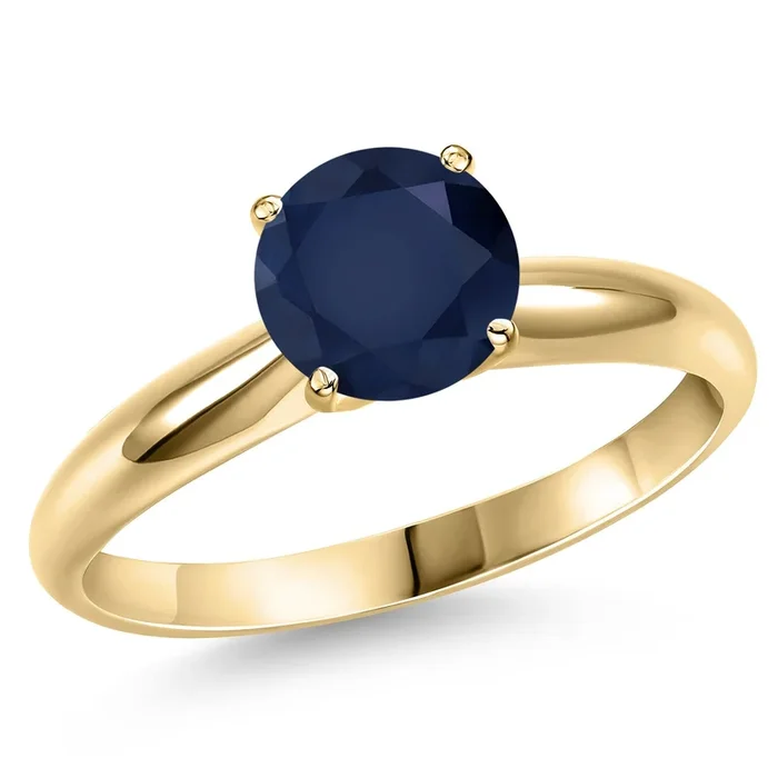 14K Yellow Gold Blue Sapphire Engagement Ring For Women | 2.46 Cttw | Round 8MM | Gemstone September Birthstone