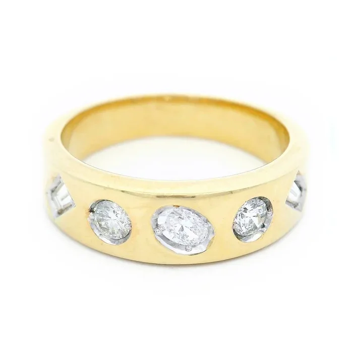 14K Yellow Gold Contemporary Natural Diamonds Ring