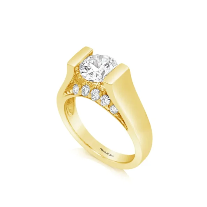 14K Yellow Gold Contemporary Round Natural Diamonds Engagement Ring