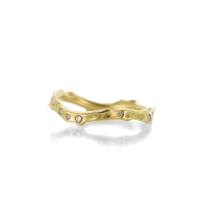 14k Yellow Gold Coral Stick Ring with Diamonds