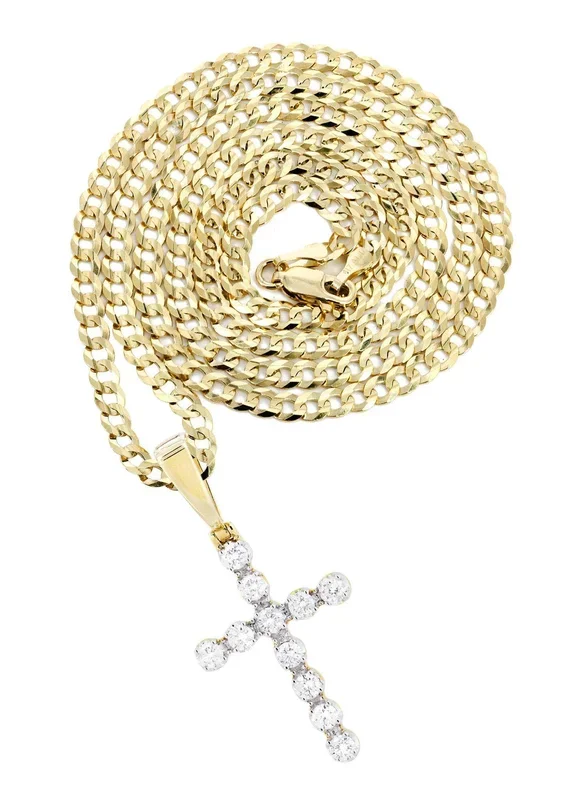 14K Yellow Gold Diamond Cross Necklace | 1.49 Carats