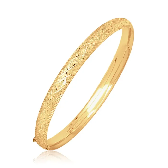 14k Yellow Gold Diamond Cut Design Dome Motif Children’s Bangle