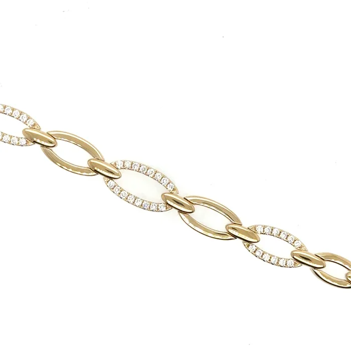14K Yellow Gold Diamond Oval Link Bracelet