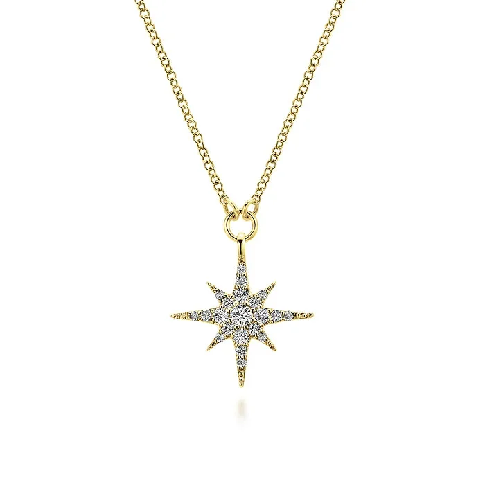 14K Yellow Gold Diamond Starburst Pendant Necklace