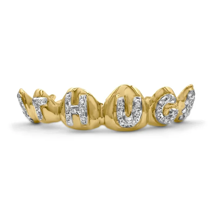 14K Yellow Gold Diamond THUG (Top) Grillz
