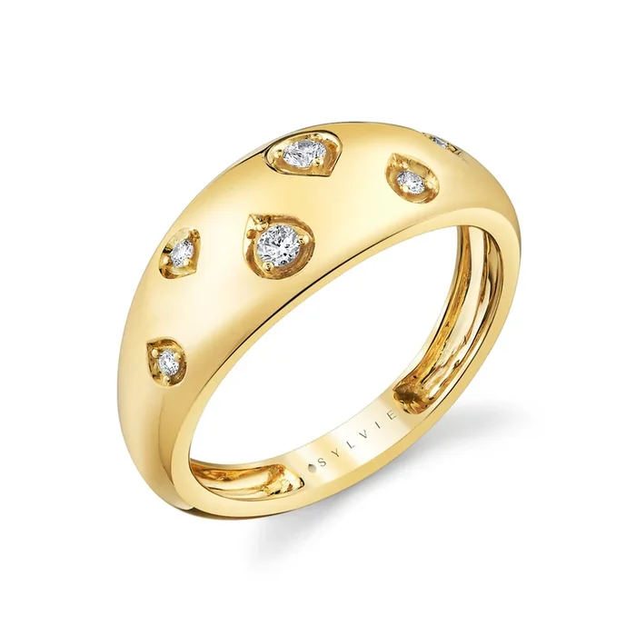 14K Yellow Gold Domed Natural Diamonds Ring