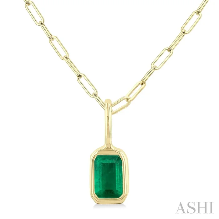 14K Yellow Gold Emerald Solitaire Pendant