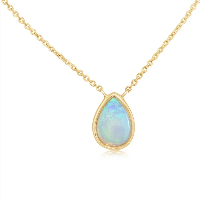 14K Yellow Gold Fancy Shape Australian Opal Drop Pendant