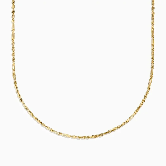 14K Yellow Gold Figaro Rope Chain Necklace 18″