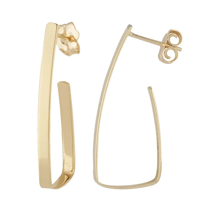 14K Yellow Gold Flat Geometric J Hoop Earrings