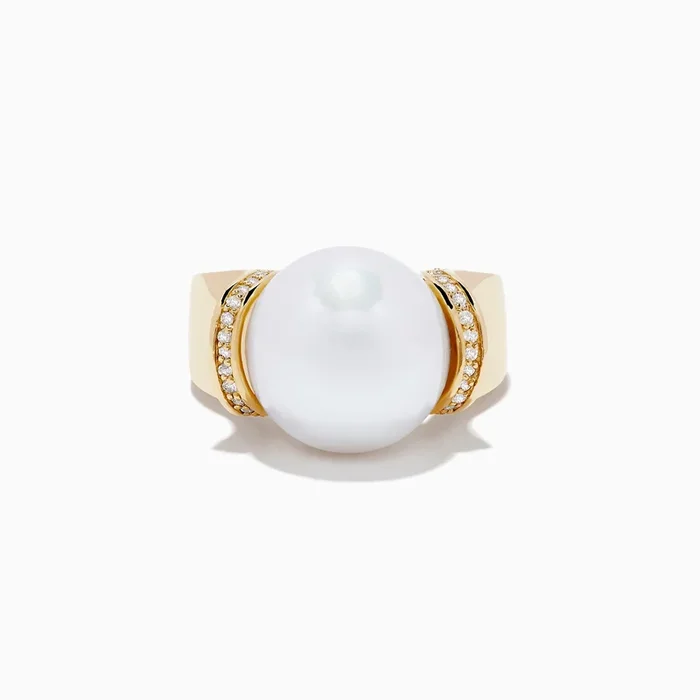 14K Yellow Gold Fresh Water Pearl and Diamond Ring