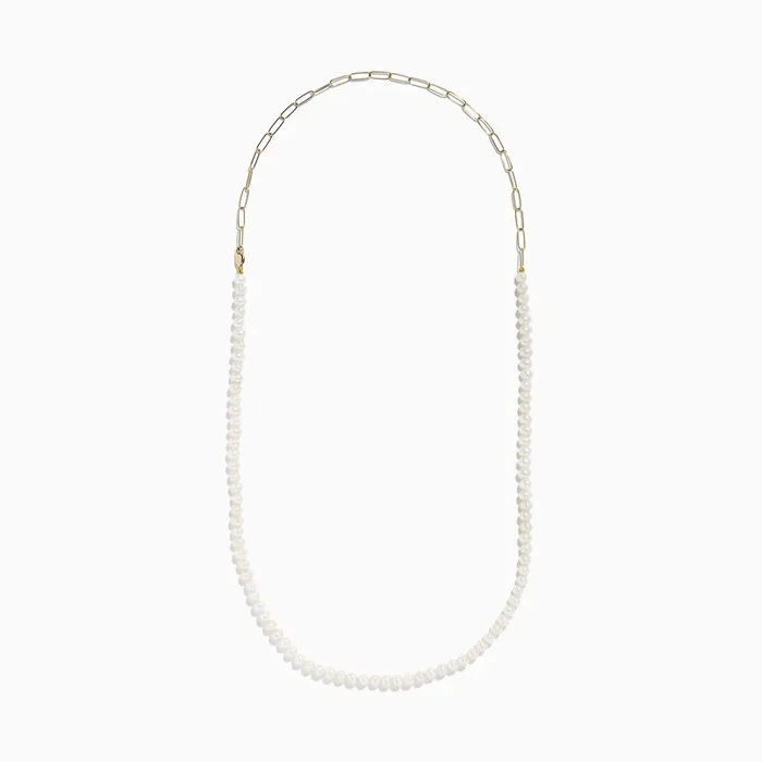 14K Yellow Gold Freshwater Pearl and Paperclip Chain Necklace