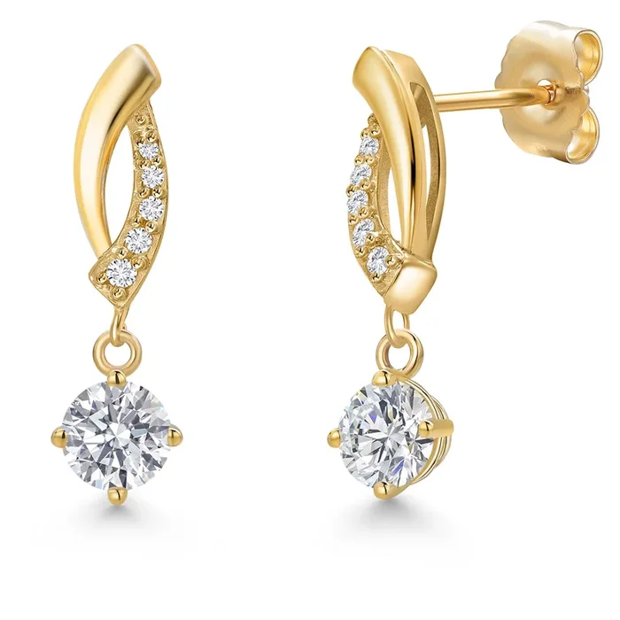 14K Yellow Gold Gemstone Birthstone and Lab Grown Diamond Dangle Earrings for Women | Round 4.5MM and 1MM | Fine Jewelry Gifts for Her Mom Women Wife
