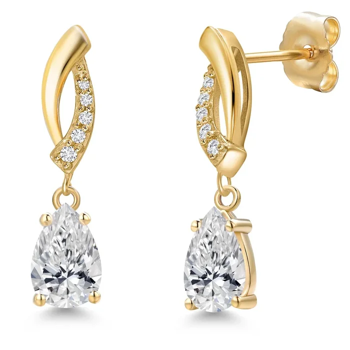 14K Yellow Gold Gemstone Birthstone and Lab Grown Diamond Drop Dangle Earrings For Women | Pear Shape 7X5MM | Fine Jewelry Gifts for Her Mom Women Wife
