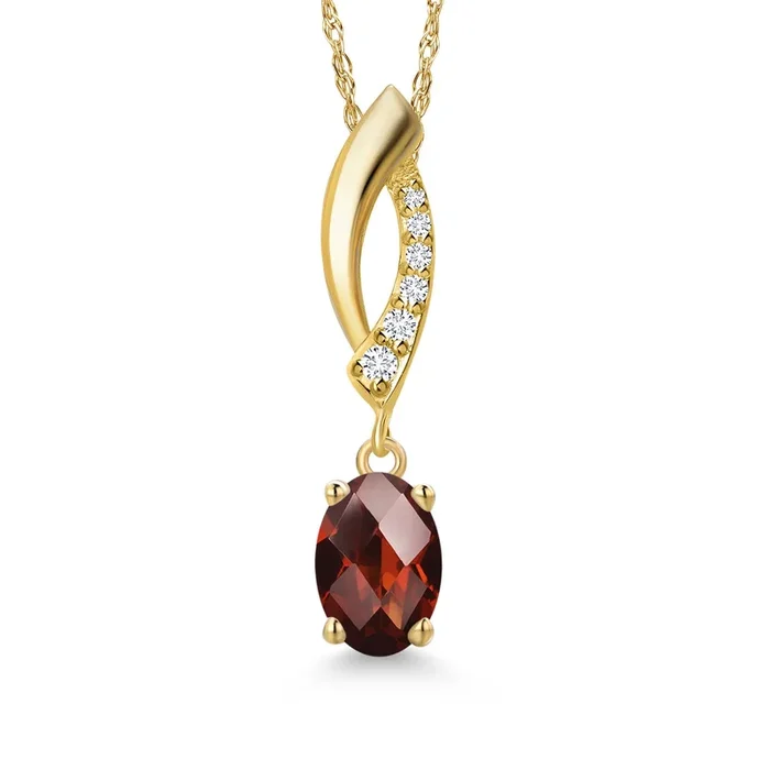 14K Yellow Gold Gemstone Birthstone and Lab Grown Diamond Pendant Necklace for Women | Oval Cut 7X5MM and Round 1MM | Fine Jewelry Gifts for Her Mom Women Wife | With 18 Inch 14K Gold Chain