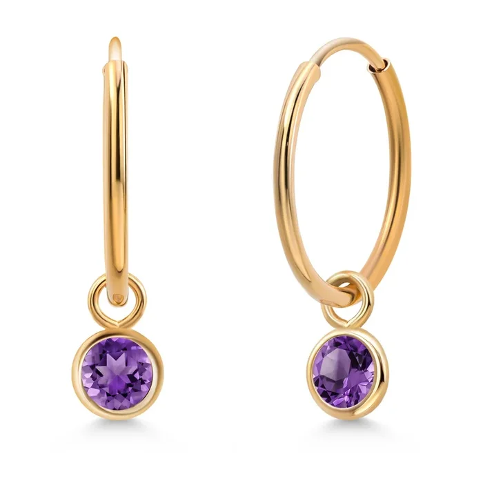 14K Yellow Gold Gemstone Birthstone Endless Huggie Earrings For Women | Small Hoop Drop Dangle Earrings for Women | 20MM Length | Round 4MM