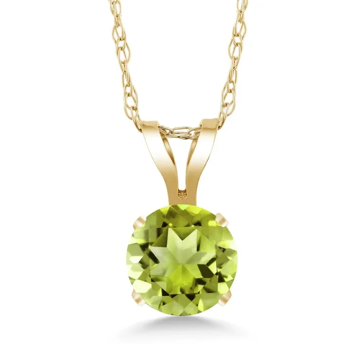 14K Yellow Gold Gemstone Birthstone Solitaire Pendant Necklace | Round 4.5MM | Gold Necklace For Women | 18 Inch Gold Chain