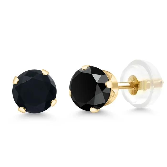 14K Yellow Gold Gemstone Birthstone Stud Earrings | Round 5MM | 14K Silicone Push Back | Gold Earrings For Women Men