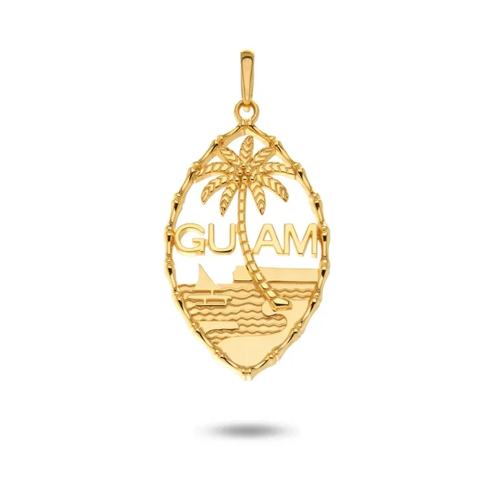 14K Yellow Gold Guam Seal Bamboo Pendant