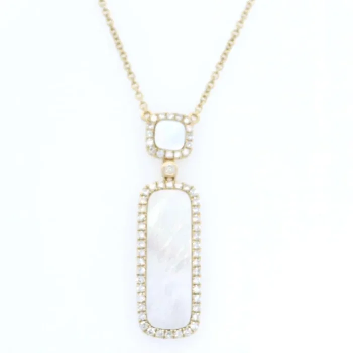 14K Yellow Gold Halo Moonstone And Diamond Necklace