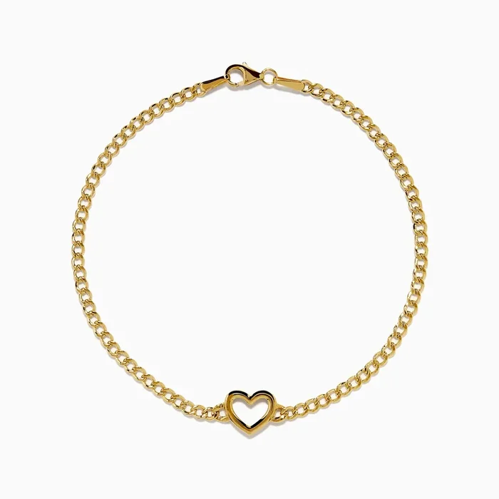 14K Yellow Gold Heart Curb Chain Bracelet