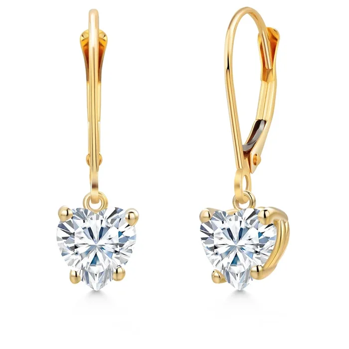 14K Yellow Gold Heart Shape Leverback Dangle Earrings for Women | Gemstone Birthstone | 6MM Heart Shape | Gold Jewelry Gifts for Her Mom Women Wife