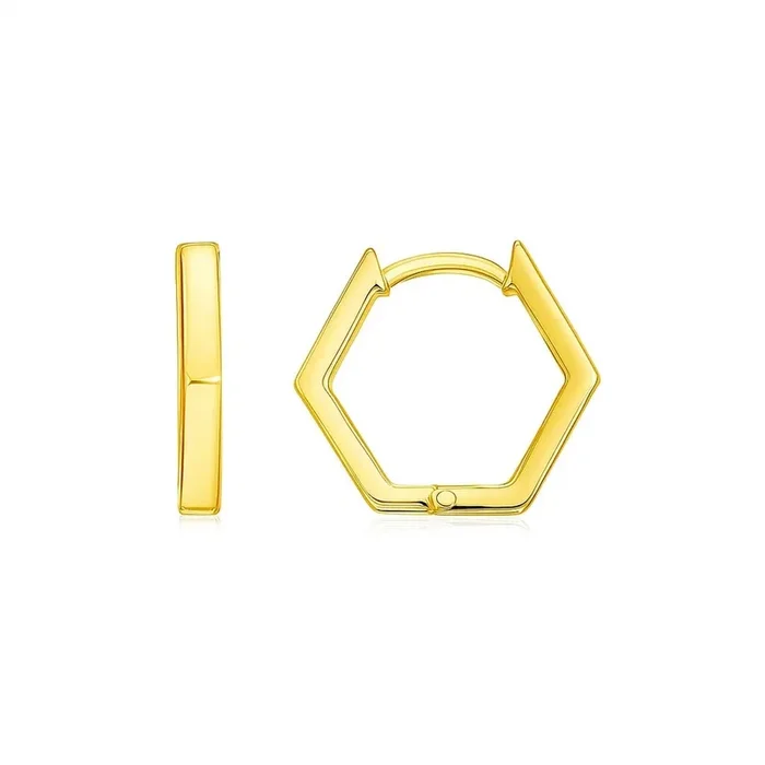 14k Yellow Gold Hexagon Huggie Hoops Earrings