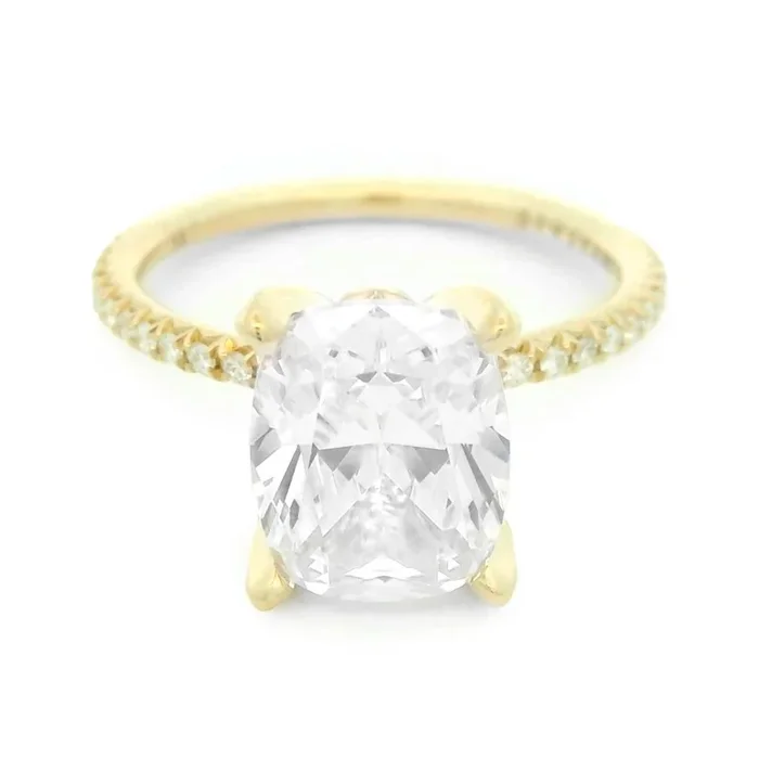 14K Yellow Gold Hidden Halo Cushion Natural Diamonds Engagement Ring