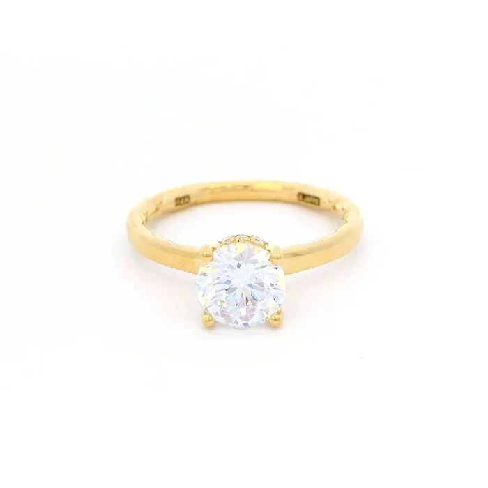 14K Yellow Gold Hidden Halo Round Natural Diamonds Engagement Ring