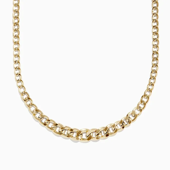 14K Yellow Gold Hollow Graduated Curb Chain Necklace 18″