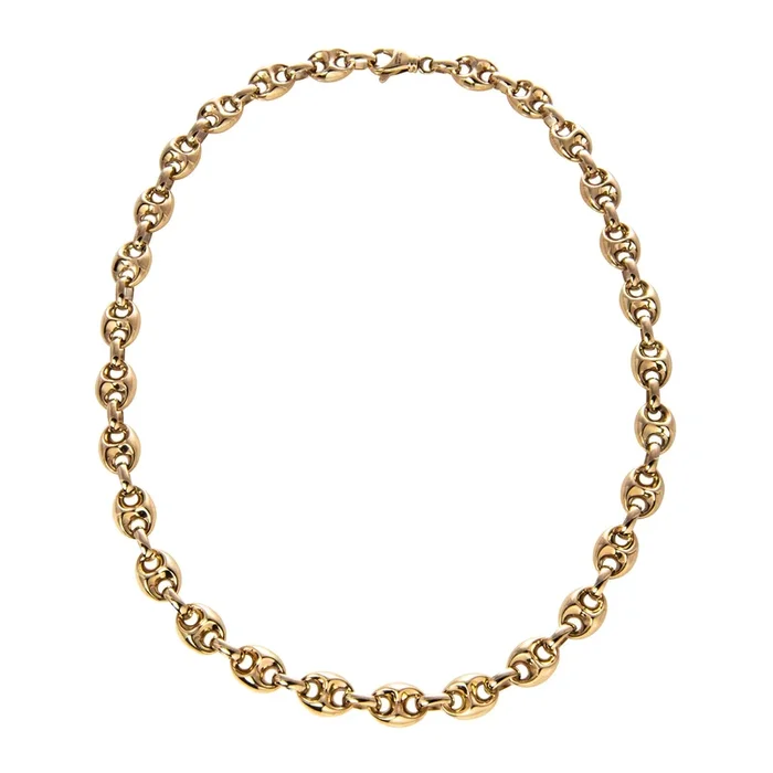 14K Yellow Gold Italian Puffy Mariner Link Chain Necklace 18″
