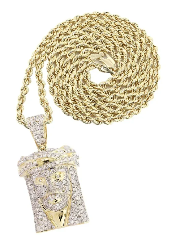 14K Yellow Gold Jesus Head Diamond Necklace | 2.08 Carats